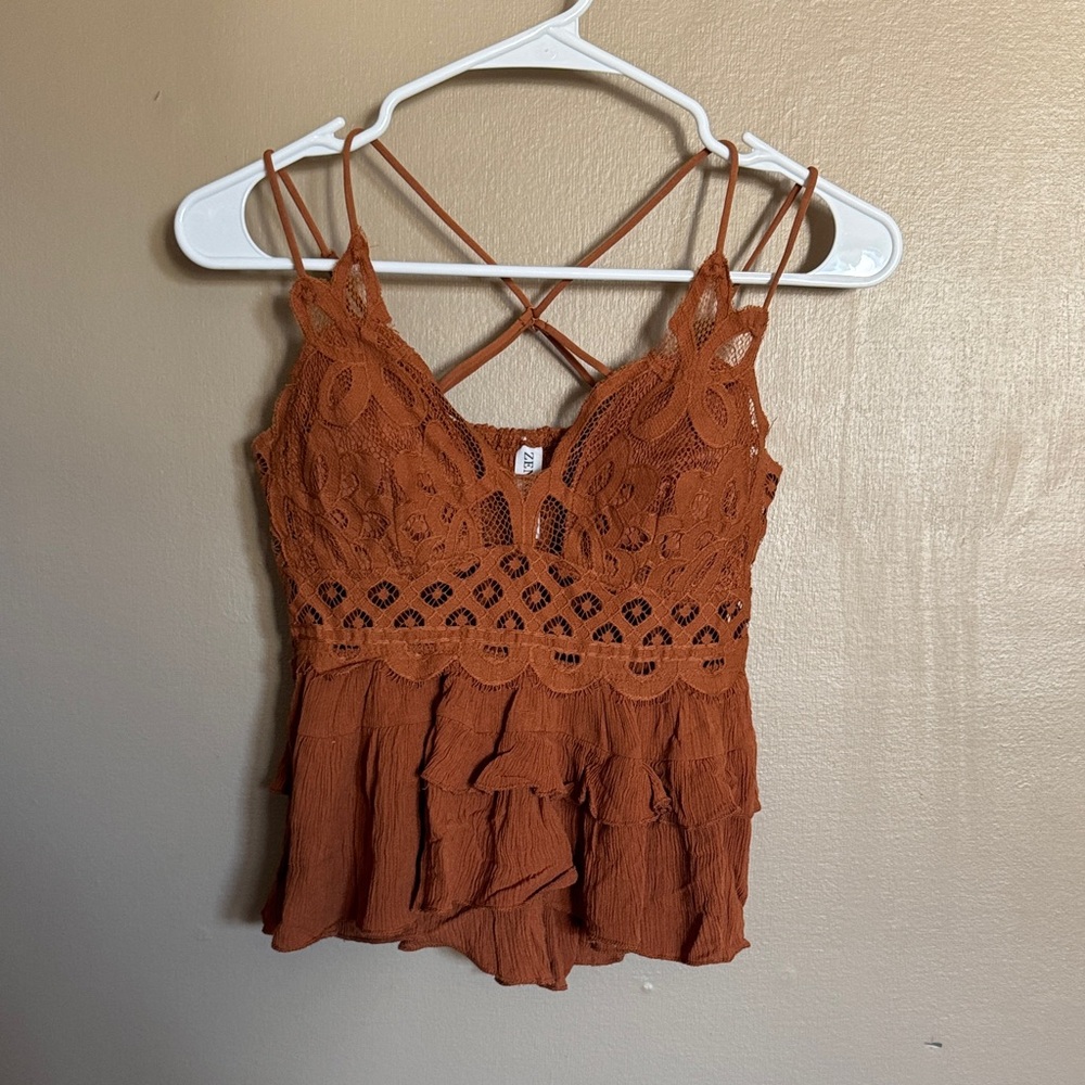 Zenana Outfitters Lace Ruffle Camisole - Burnt Orange